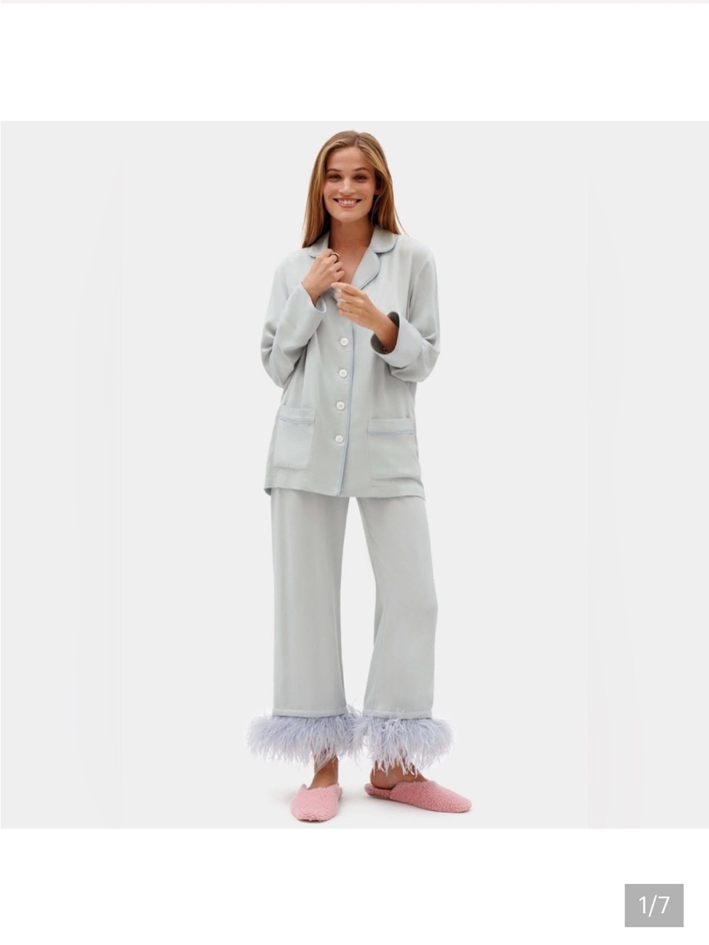 Soft Feather-Trim Women's Pajama Set - Light Gray